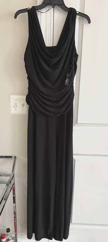 R&M Richards Jersey Cowl Neck Sleeveless Black Jersey Knit Jumpsuit - SZ 14  NEW