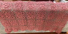 Vintage Handmade Crocheted Afghan In Rose  W/3D Roses 74” X 50” Cottage Core