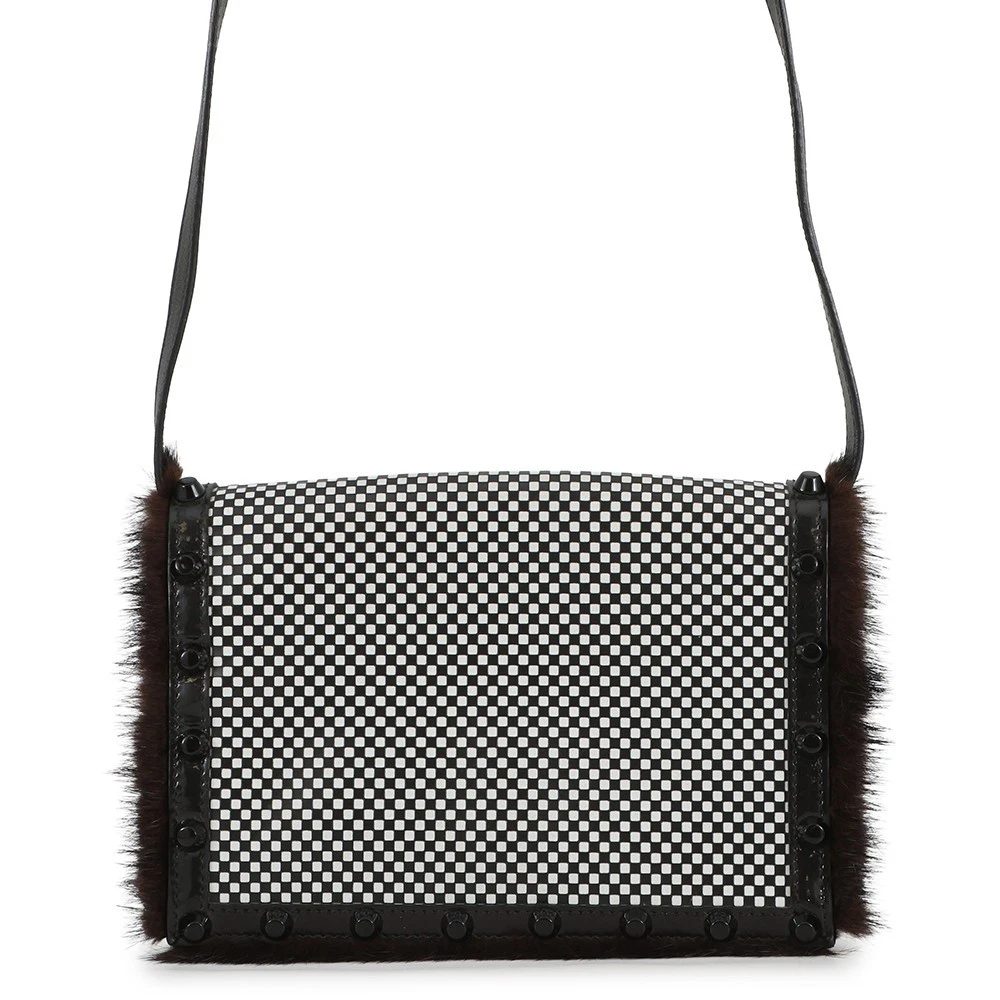 Fendi — FENDI Check Shoulder Bag Leather/Fur Black/White 8BT203