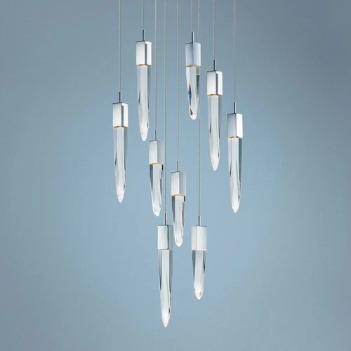 ET2 Quartz 15 3/4" Wide Polished Nickel 9-Light LED Pendant - Picture 1 of 5