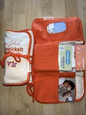2x dm gl&uuml;ckskind Windeltasche Wickeltasche mit Inhalt, orange-wei&szlig;