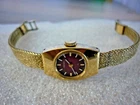 VINTAGE SEIKO MECHANICAL WATCH WOMENS RED DIAL GOLD TONE
