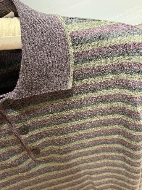Ermenegildo Zegna Striped Polo Shirt Men's Long-sleeve Green/Grey/Plum Sz M(50) - Image 4 of 4
