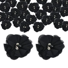 30 Pcs Black Pearl Chiffon Fabric Flower Appliques for Clothes Headbands