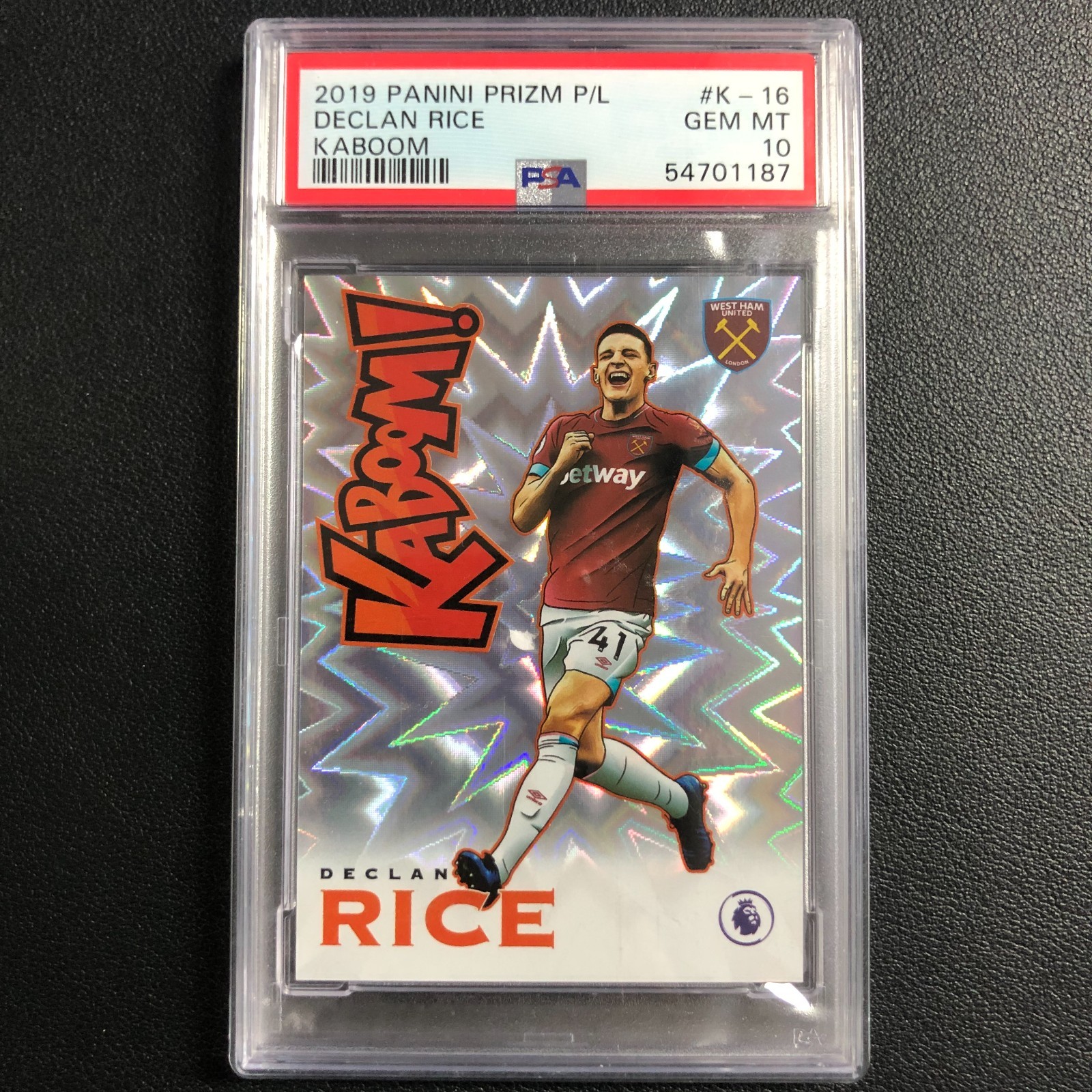 2019-20 Panini Prizm Premier League Kaboom! Declan Rice PSA 10