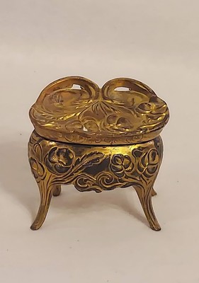 Antique Art Noveau Trinket Box Metal Jewelry Casket With Pansy Flower 3'' x 2.75''