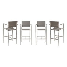 Pemberly Row Contemporary Aluminum Arm Chairs in Gray Set of 4 