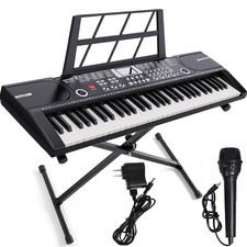 61 Key Keyboard Piano Electronic Digital Lighted Keys Mic X-Stand for Beginners