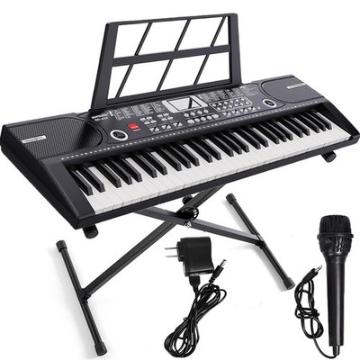 61 Key Keyboard Piano Electronic Digital Lighted Keys Mic X-Stand for Beginners