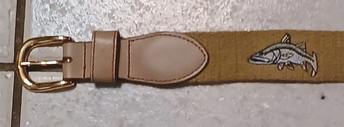 Vintage Beige "Snook" Embroidered Fishing Belt, No Maker's Mark