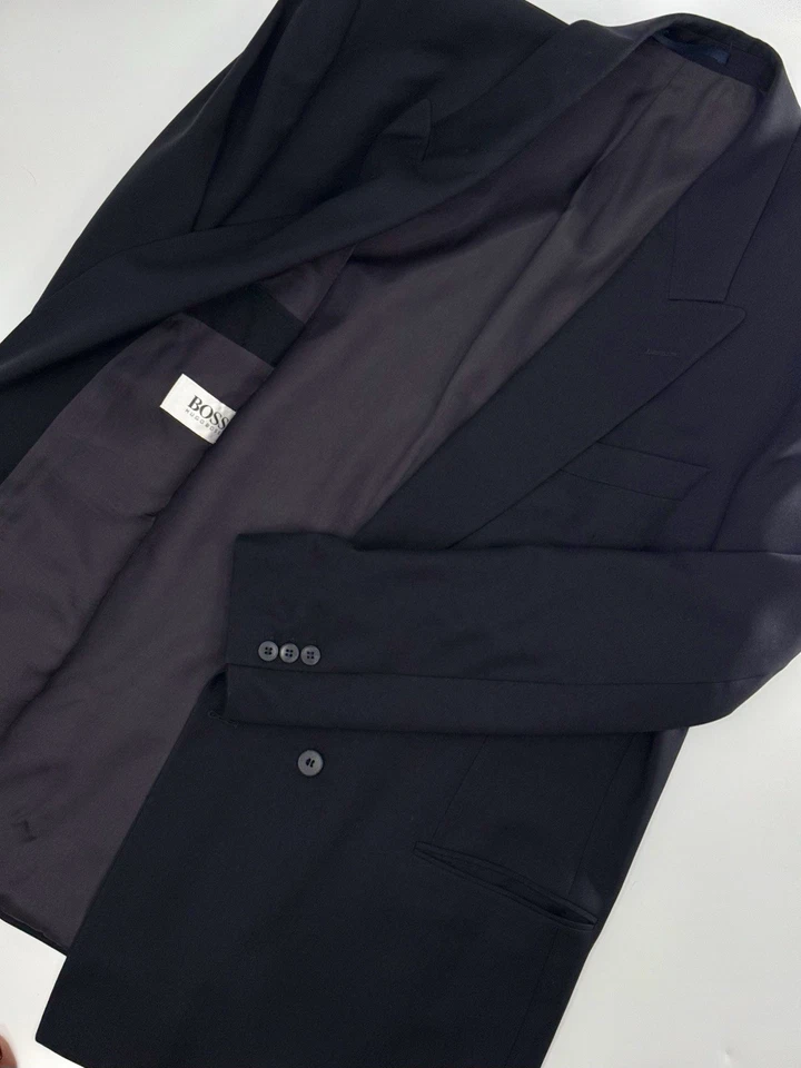 Hugo Boss Vintage Doble Pecho Negro Lana Traje Chaqueta 46L Hecho en Alemania Occidental Foto 2 de 4