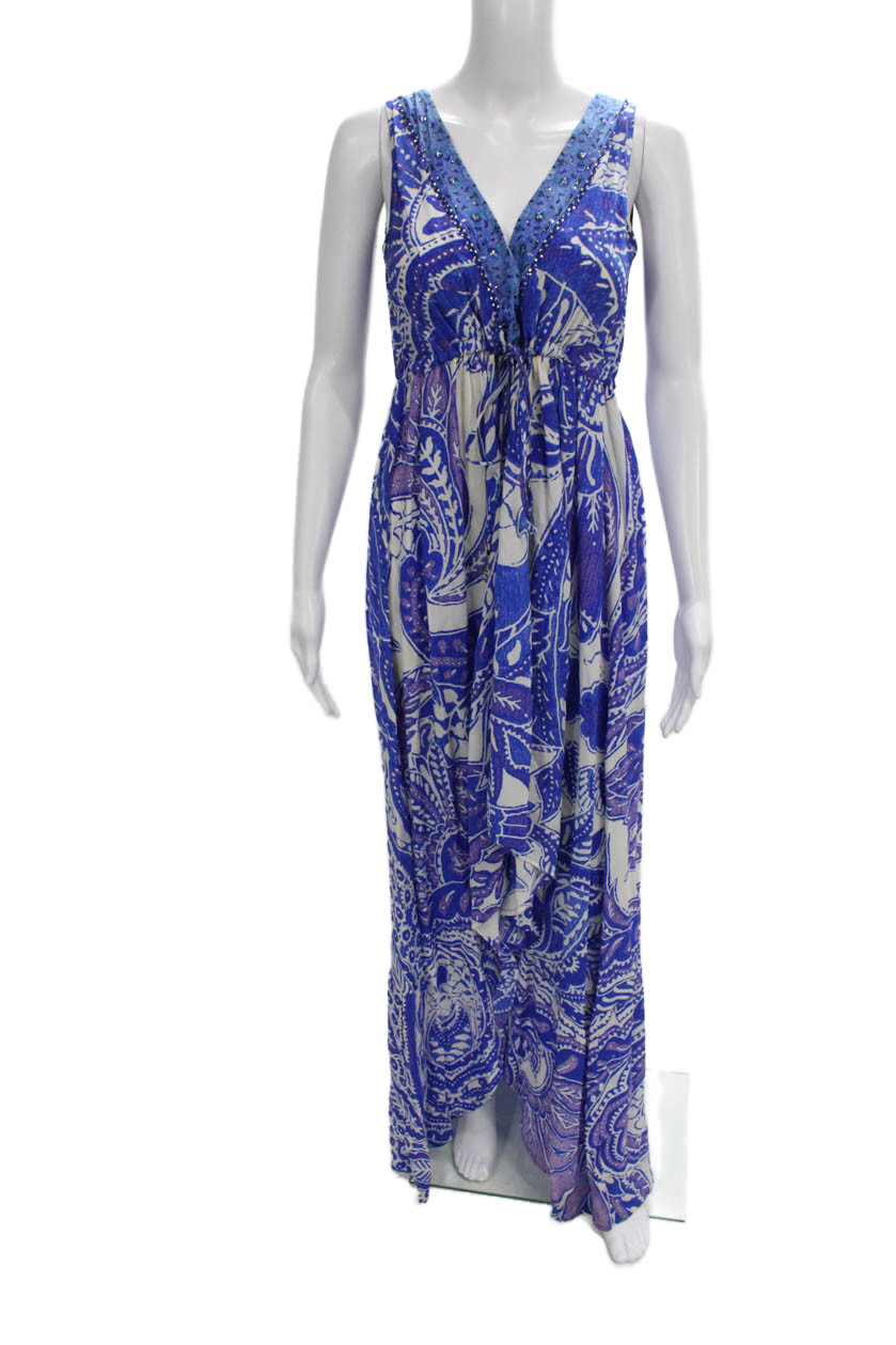 Camilla Loves Intermix Women Maxi Dress Silk Paisley Sleeveless Blue Size 1Free Shipping in US $100+ Orders | $6.95 Orders Below