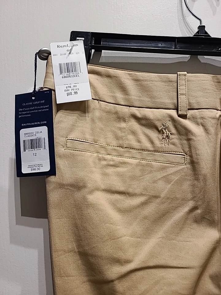 Pantalones de golf Polo Ralph Lauren planos ajustados ligeros algodón/poliéster clásicos 12 tostados Foto 3 de 4