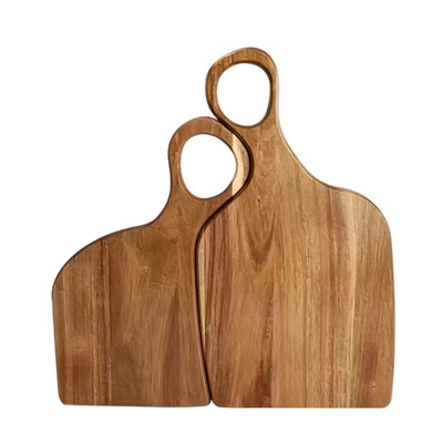 2er Set Holz Schneidebretter Servierschaufel Akazie Nussbaum Stil Küchentablett