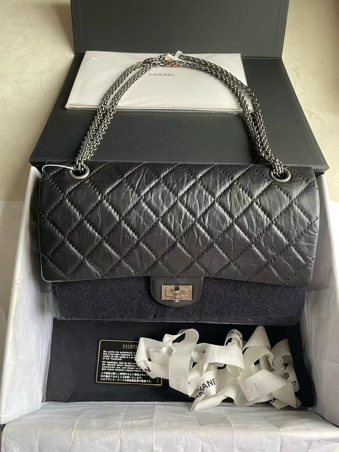 Chanel 2.55 Reissue Medium Black Aged Calfskin Silver Hardware 23Series