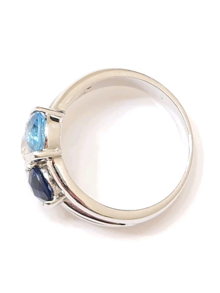 Silver Lia Sophia Signed Diamond Sapphire Aquamarine Cushion Cocktail Ring S8.75 - Image 4 of 4