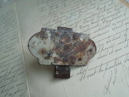 French antique iron door latch lock slide bolt country rustic hardware - Picture 4 of 5
