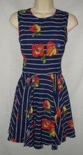 Blue Floral Striped Sz Small Lined Knee Length Fit Flare Dress MAISON JULES