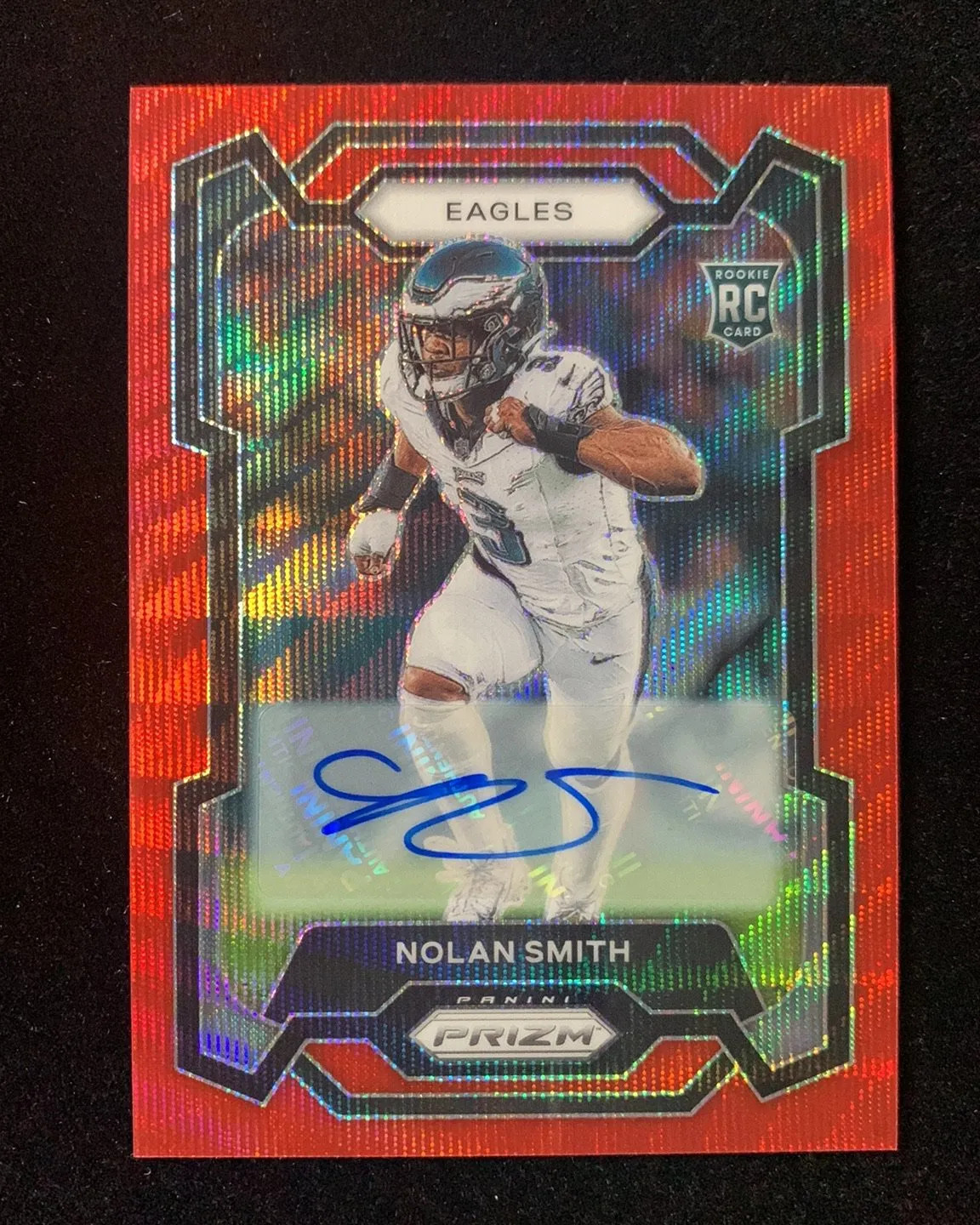 2023 Panini Prizm Red Wave #382 Nolan Smith RC Rookie Auto 18/149 Eagles GL12