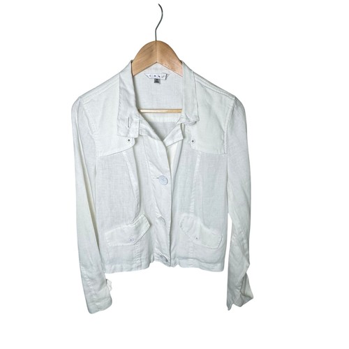 CAbi Cloud Topside Topper White100% Linen Jacket Lightweight Women’s Sz M - Picture 2 of 17