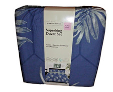 Kirkton House SUPERKING Size Duvet Cover Set BLUE PALM LEAF REVERSIBLE GEO GREEN