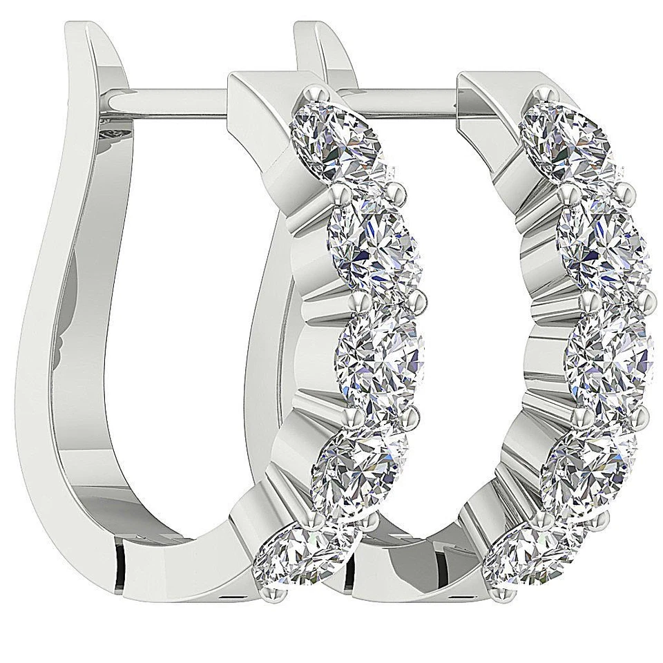 Lab Grown Round Diamond VS F 1.50-3.00 Ct Hoop Earring Prong Set 14K Solid Gold - Image 4 of 4