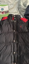 Polo Ralph Lauren Boys Black Red Hooded Down Puffer Jacket M 10-12 Full Zip