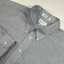 Paul Fredrick Trim Fit Two Ply Oxford Button Shirt Mens 18.5-34 Blue Long Sleeve