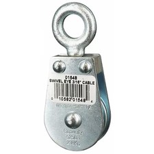 Pulley Block, Wire Rope, 3/16 In Max Cable Size, 525 Lb Max Load, Zinc Plated,