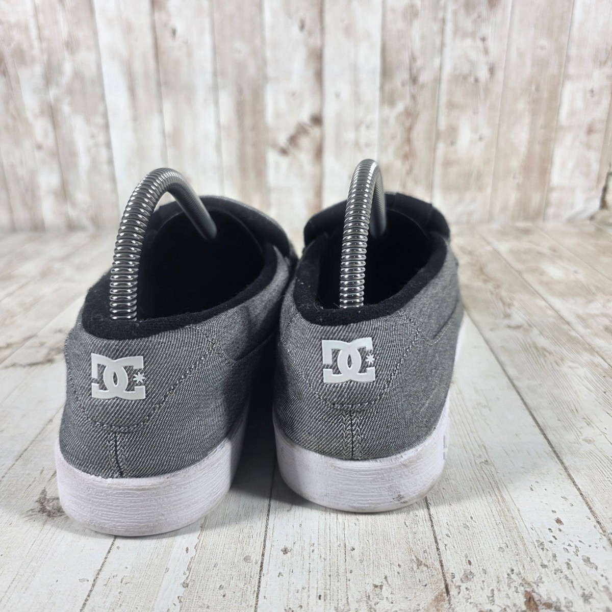 DC Shoes Mens Grey Canvas Slip On Loafers Whipstitch Moc Toe 
