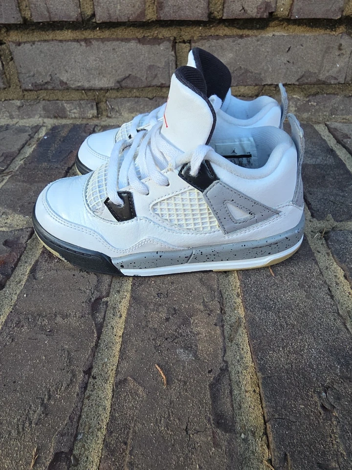 Nike Air Jordan Retro 4 Blanco Cemento TD Niño Tenis Talla 10C 308500-103 Foto 3 de 4
