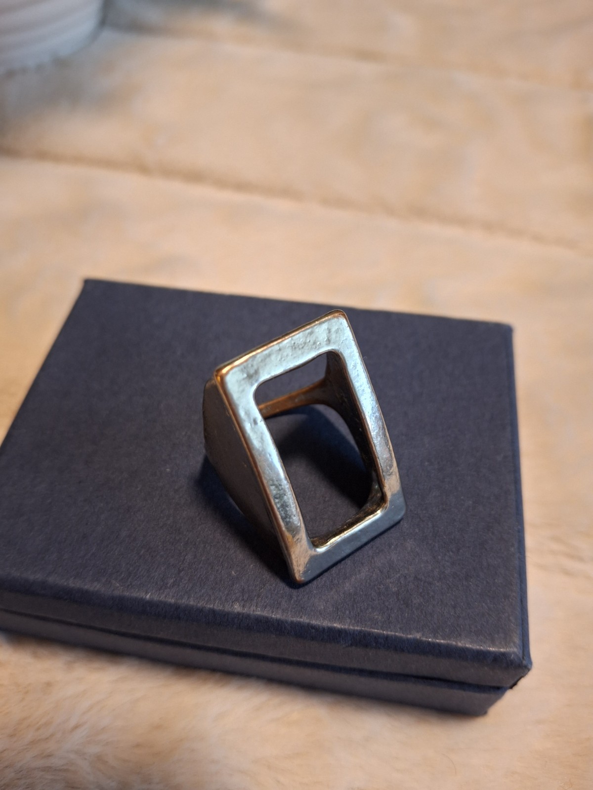 Large Rectangular Open Ring Solid Metal Statement… - image 3