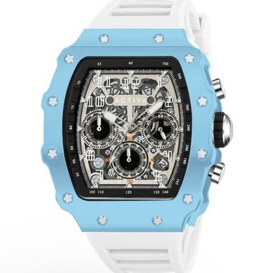 Activa Men s Chronograph Quartz Watch Blue/White Silicone Strap Skeleton Dial