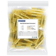 Heat Shrink Butt Connectors, 12-10 AWG 50 Pcs Yellow Waterproof Crimp Termina...