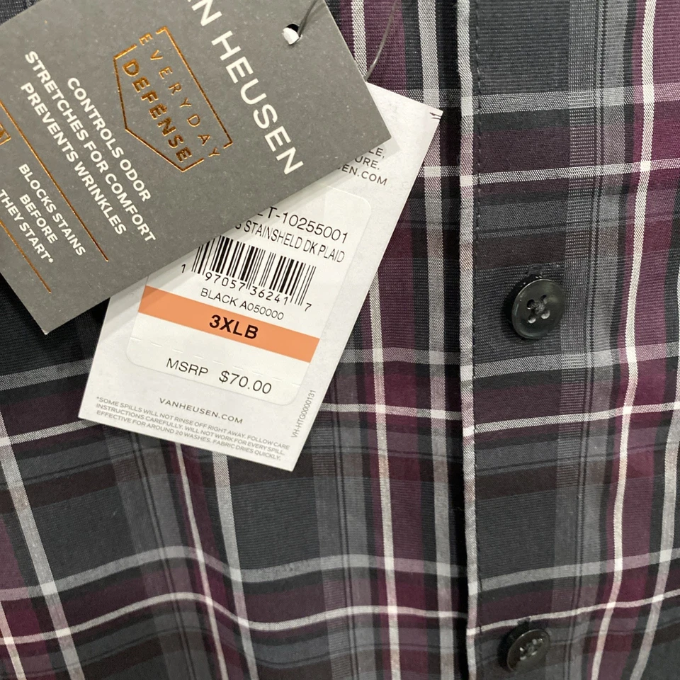 Men’s 3XL shirt-Van Heusen-black gray Maroon plaid- long sleeves NWT - Image 3 of 4