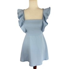 BCBGENERATION RUFFLE SLEEVE SQUARE NECK MINI DRESS IN BABY BLUE WOMEN'S SIZE 0