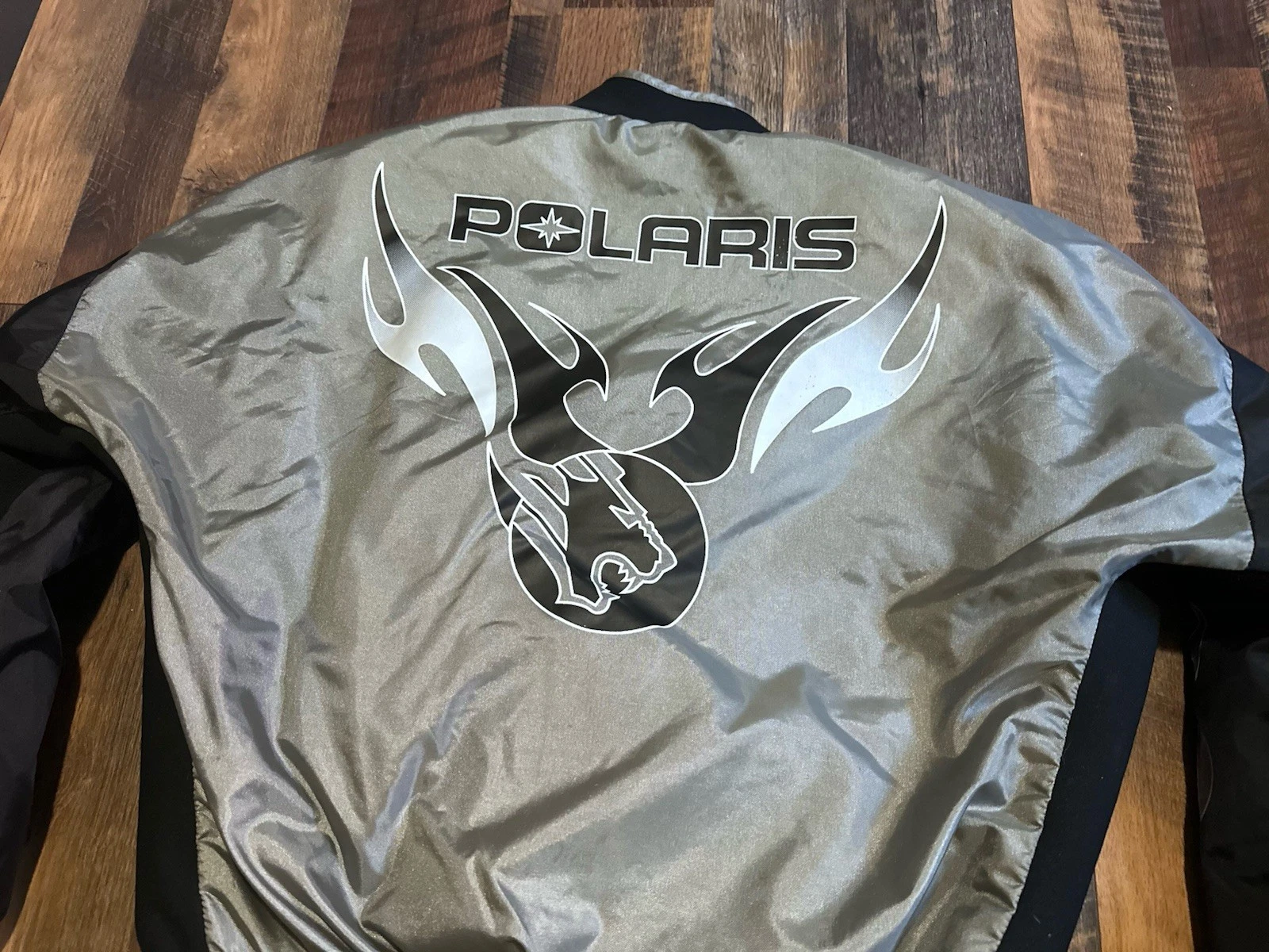 Vintage 90s Polaris Stearns Flotation Bomber Jacket Silver Purple Flames Size L - product detail image 6