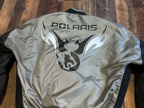 Vintage 90s Polaris Stearns Flotation Bomber Jacket Silver Purple Flames Size L image 6