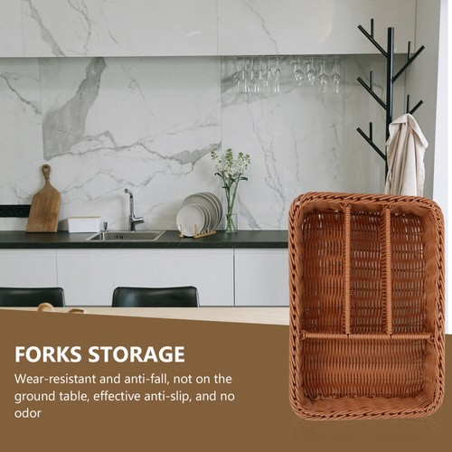 Woven Tabletop Basket Cutlery Storage Organizer Silverware Drawer Organizer - Picture 3 of 12