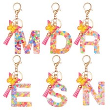 Acrylic Butterfly A-Z Alphabet Crystal Women Keychains Tassels Keyring For Women