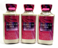 NEW 3 BATH BODY WORKS PERFECT IN PINK BODY LOTION 8 OZ 24 HR MOISTURE