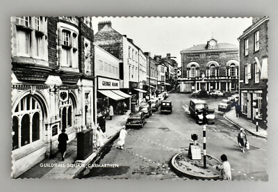 VTG Real Photo Postcard RPPC Guildhall Square Carmarthen England 1950s