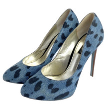 DOLCE & GABBANA Blue/Black Leopard Print Denim Wooden Heels Pumps, Size 38