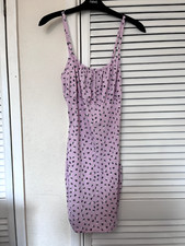 BOOHOO ribbed stretchy fitted strappy floral pink bodycon dress size 8