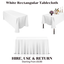 White Rectangle 90x132" Tablecloths Wedding Party Dining Table Covers HIRE ONLY