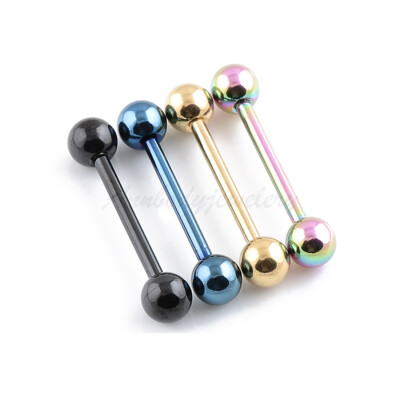 1pc 14 Gauge 16mm(5/8'') 5mm Ball Titanium Anodized Tongue Barbell Tongue Ring