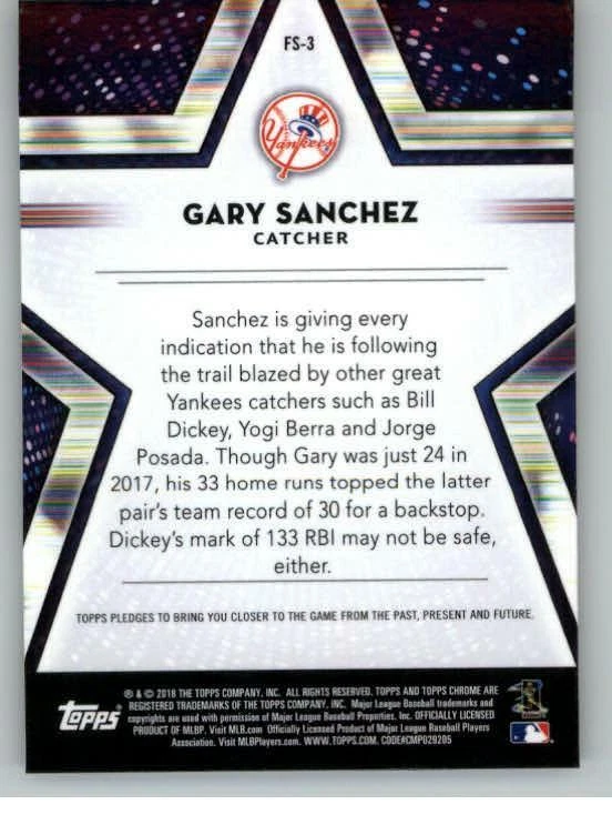 2018 Topps Chrome Future Stars Refractors #FS3 Gary Sanchez (ref 129703) - Image 2 of 2