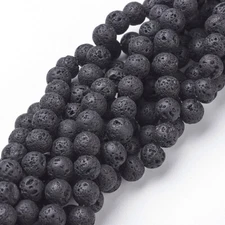 25 Strands 15.4" Black Natural Lava Beads Strands Round 8mm For Jewelry Making