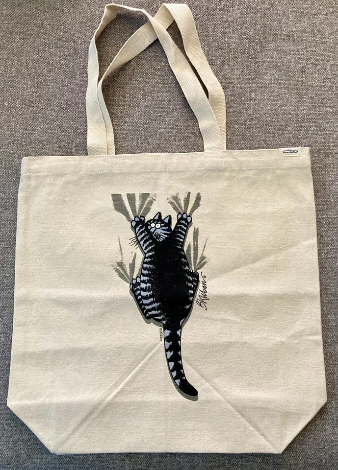 B Kilban Cat Tote Canvas Bag Vtg 80-90’s Cream Black Stripe Cartoon Kitty Cotton