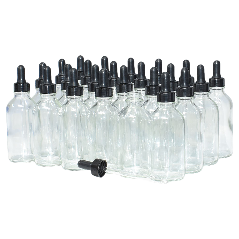 4 oz. Clear Boston Round with Nitrile Rubber Black Glass Dropper (22/400) (V23)